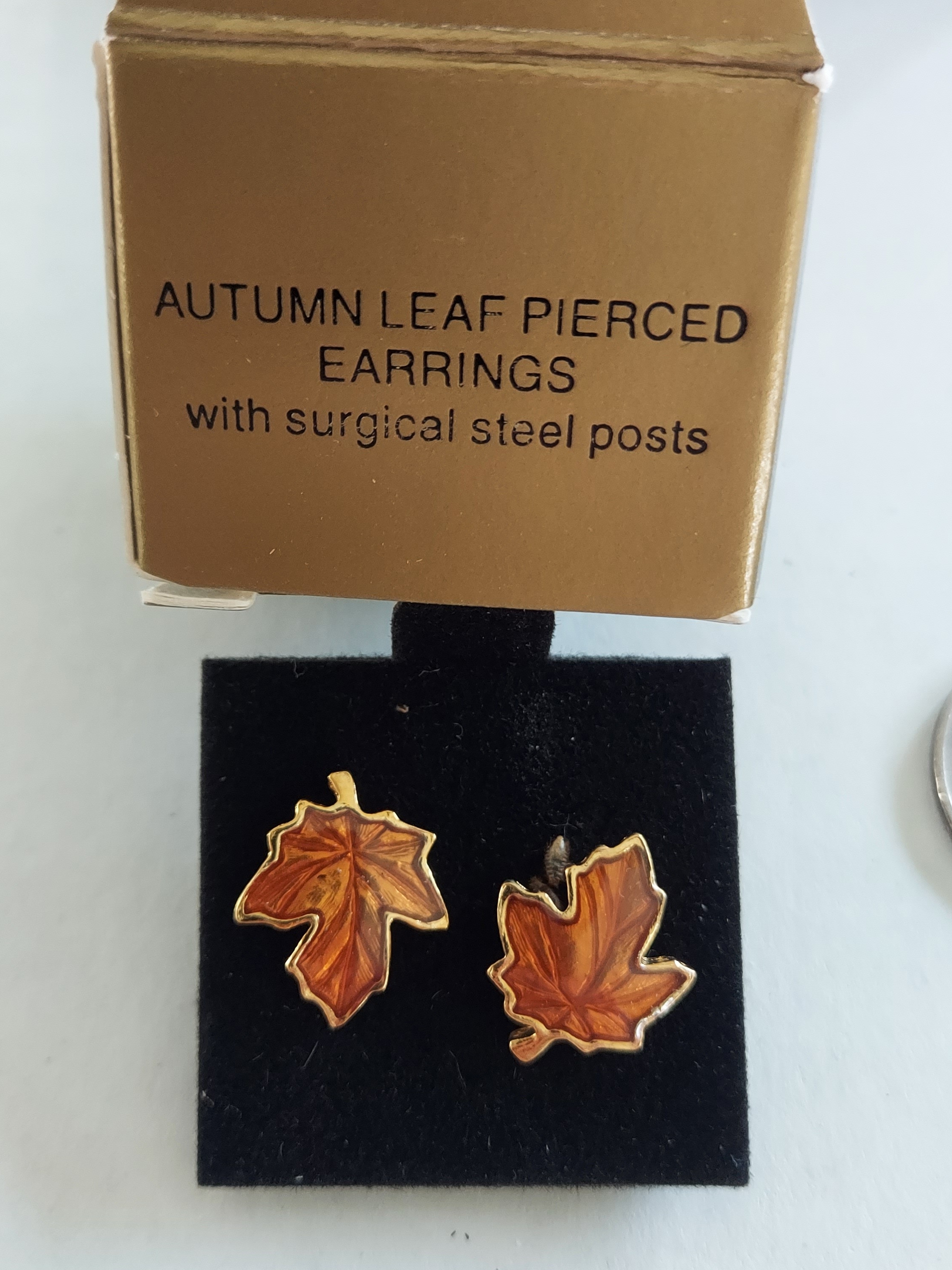 Vintage Avon Gold-Tone Maple Leaf Earrings With Orange Enamel